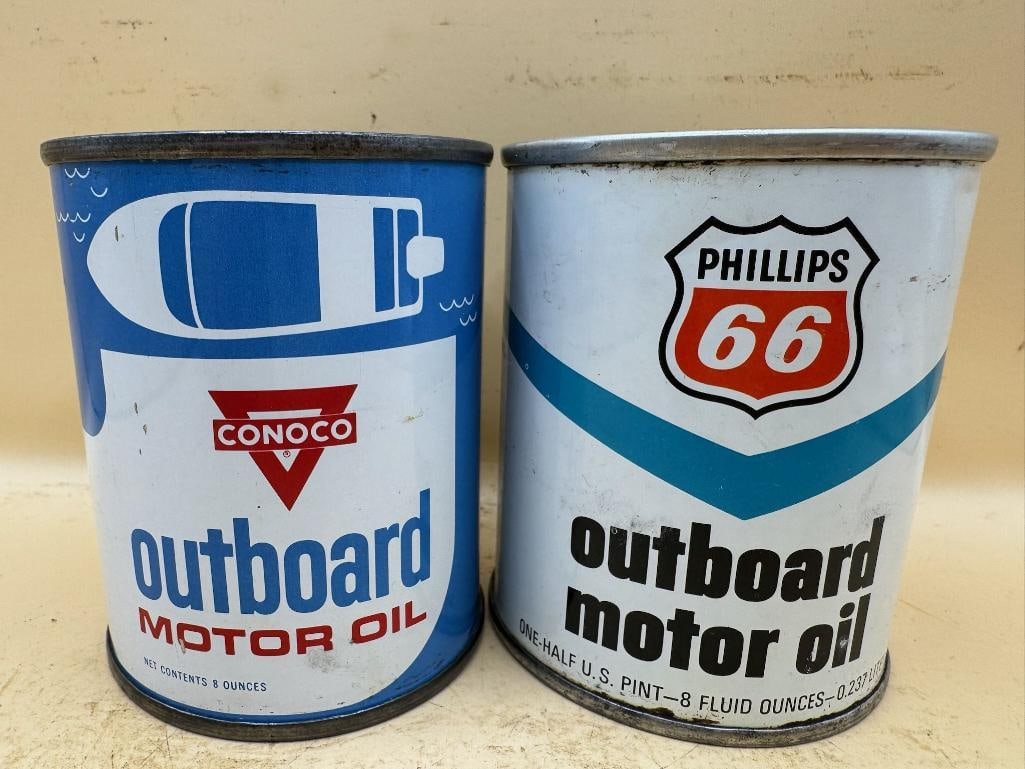 Conoco & Phillips Oil Cans: Both 8 oz, both full