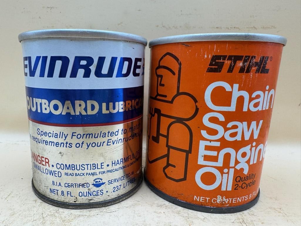 Evindrude & Stihl Oil Cans: Both 8 oz, both full