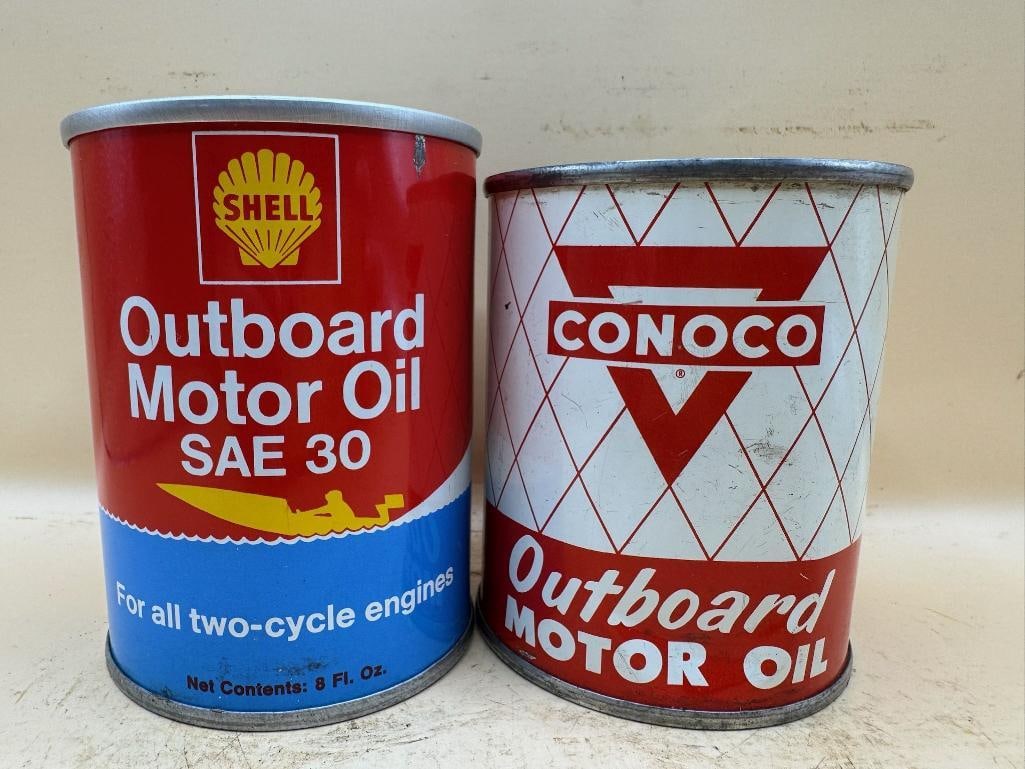 Shell & Conoco Oil Cans: Both 8 oz, both full