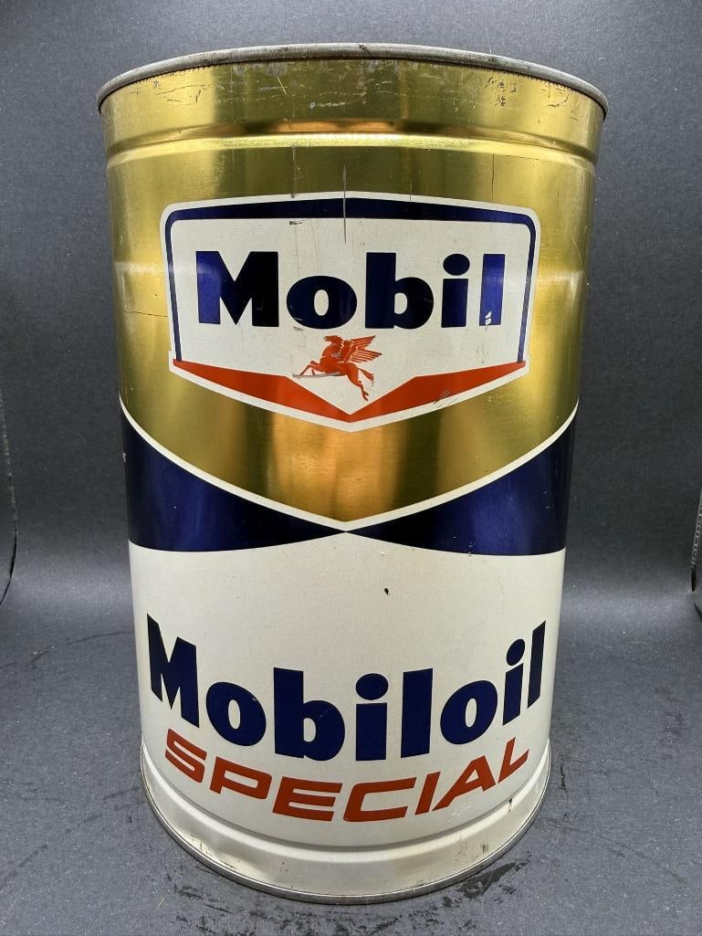 Mobiloil Special Oil Can: 5 quart, empty