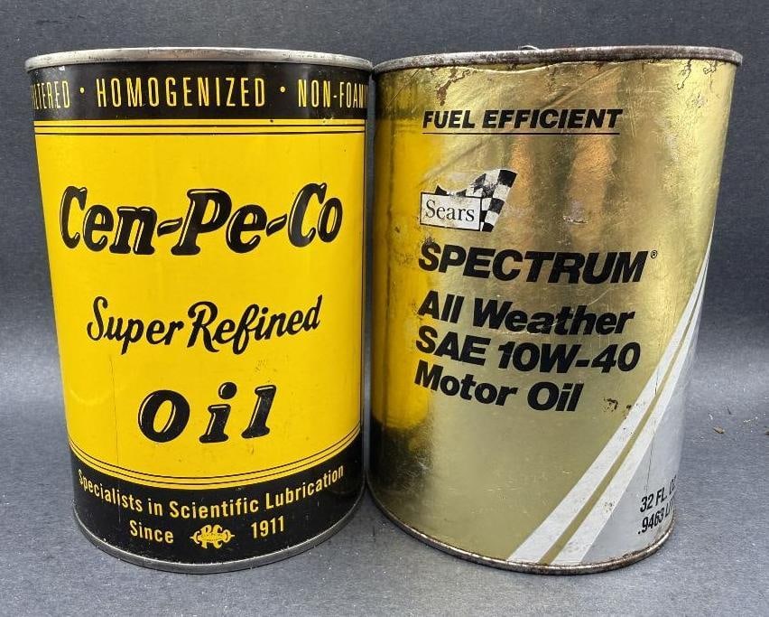 Quart Oil Can Pair: Left metal, right composite, both empty