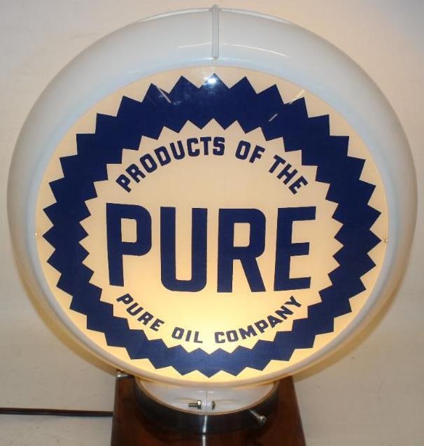 13.5" Pure Oil Company Globe Lens on Capco: This is a 13.5" Pure Oil Company globe lens on a newer Capco body. It is in very good overall conidtion. The overall dimensions are 16.5" x 16" x 6"