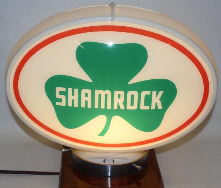 Complete Shamrock 13.5" Gas Pump Globe on Oval Capco Body: Both lenses and body are in exellent overall condition. This globe measures 12" x 17" x 7".