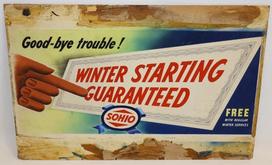 Sohio "Spend Less For A Change!" with Tall Quart Oil Can Orignal Ad Artwork: This artwork is mounted to heavy cardboard and it measures 30" x 18.75".