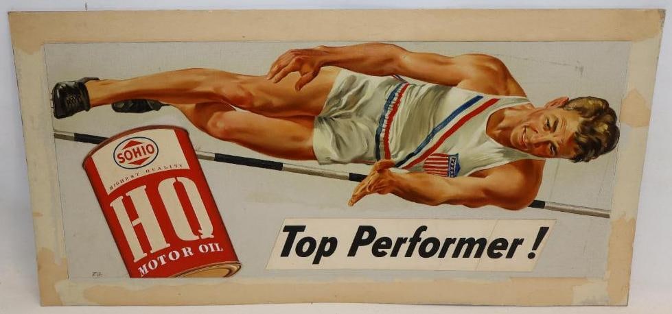Sohio HQ "Top Performer!" and Olympic Pole Vaulter Original Ad Artwork with Oil Can (1 of 5)