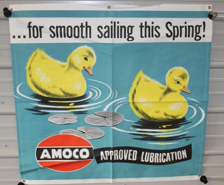 Amoco Approved Lubrication For Smooth Sailing This Spring! Advertising Canvas Banner with Ducks (1 of 5)