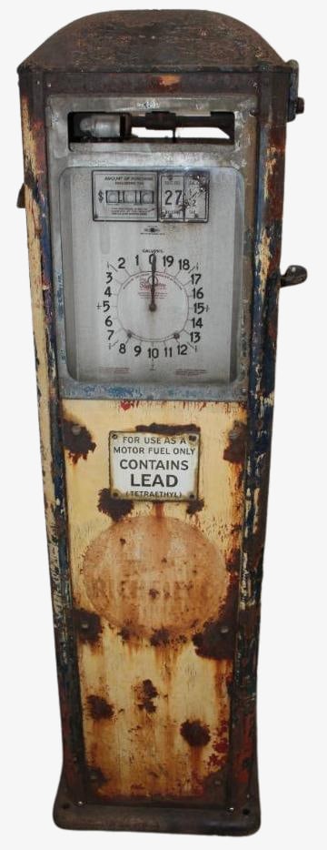 1936 Sharmeter MA-37 Cash Recorder Clock Face Gas Pump: This is a desirable patina Sharmeter gas pump. It has some crackling original paint as well as some surface rust throughout. The panels remain straight and solid. It retains its original identificatio