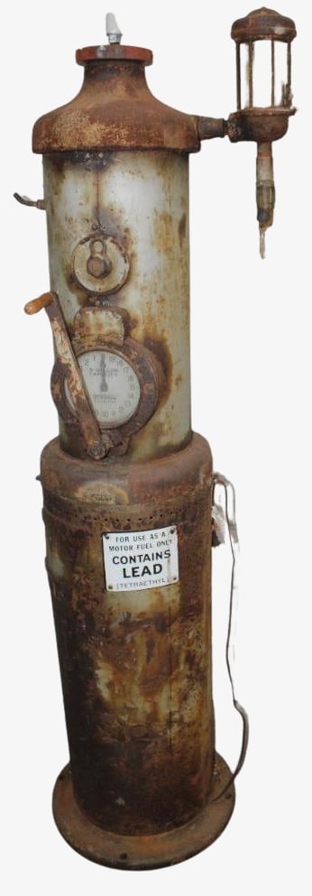 1928 Tokheim 650 Clock Face Gas Pump: It has some crackling original paint as well as some surface rust throughout. The panels remain straight and solid. It also retains the original visi-gauge and has a good glass cylinder. This gas pump