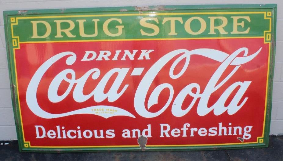 1935 Drink Coca-Cola Delicious and Refreshing Drug Store Self Framed SSP Advertising Sign (1 of 13)