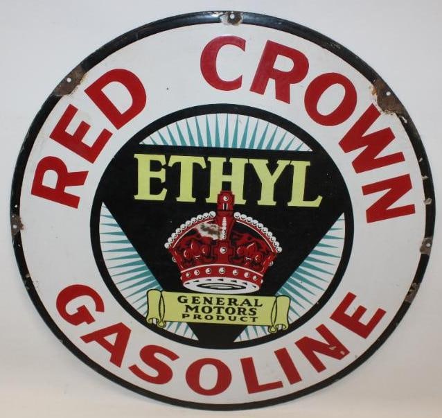 General Motors Red Crown Gasoline with Ethyl 30" DSP Porcelain Advertising Sign (1 of 12)