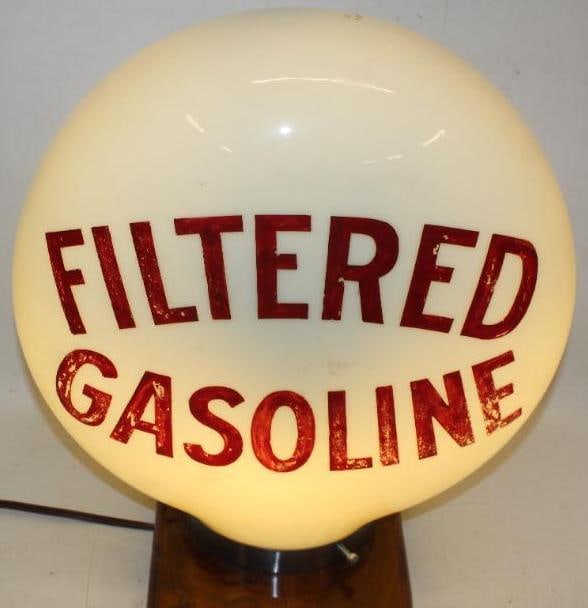 Filtered Gasoline One Piece Etched Milk Glass Gas Pump Globe (1 of 18)