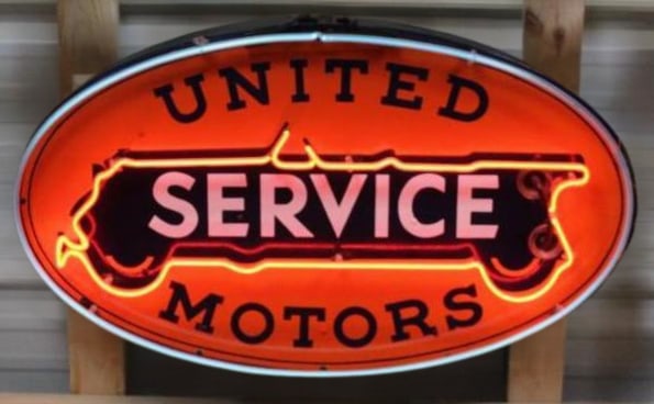 United Motors Service Neon Light Up SSP Porcelain Advertising Sign (1 of 12)