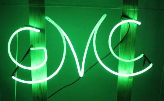 GMC Trucks Dealership Green Neon Light Up Sign: This neon is in good working condition. The new wood crate measures 49.75" x 12" x 12". The neon itself measures 39" x 26"
