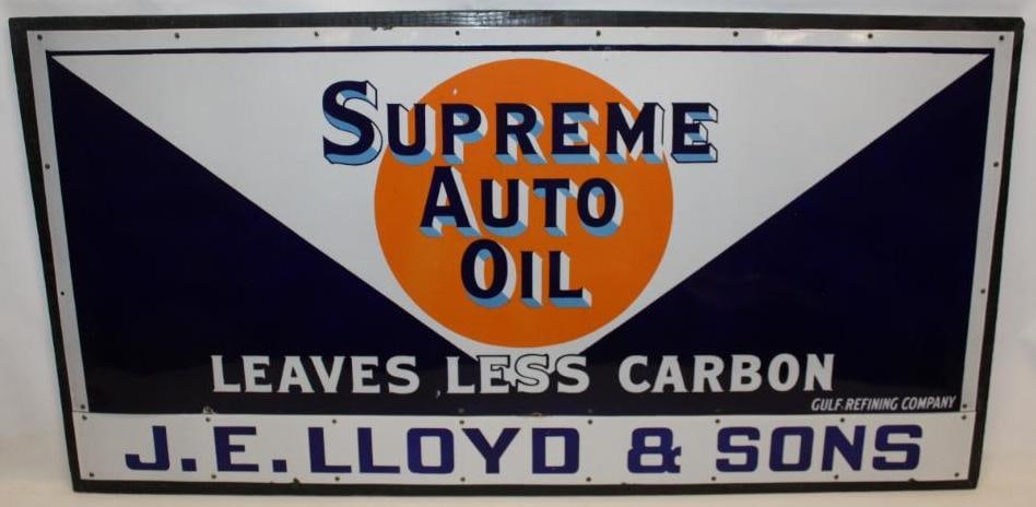 Amazing Gulf Oil Company Supreme Auto Oil SSP Porcelain Sign with Original Shipping Label (1 of 19)