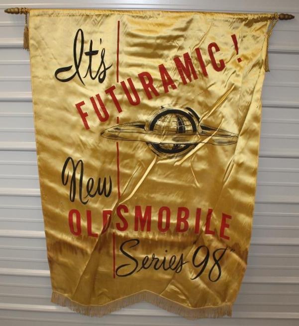 1948-49 It's Futuramic! New Oldsmobile Series 98" Advertising Dealership Window Banner (1 of 6)