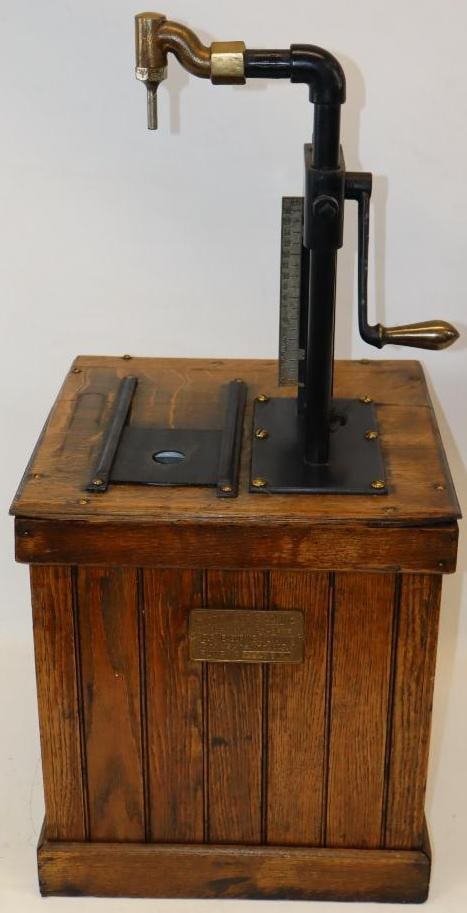 Early Oak Bowser Hand Opperated Countertop Oil and Gas Pump: This is in very nice overall condition. It has the original brass tag, screws, handle, and nozzle. It measures 31" x 14.5" x 14.5"