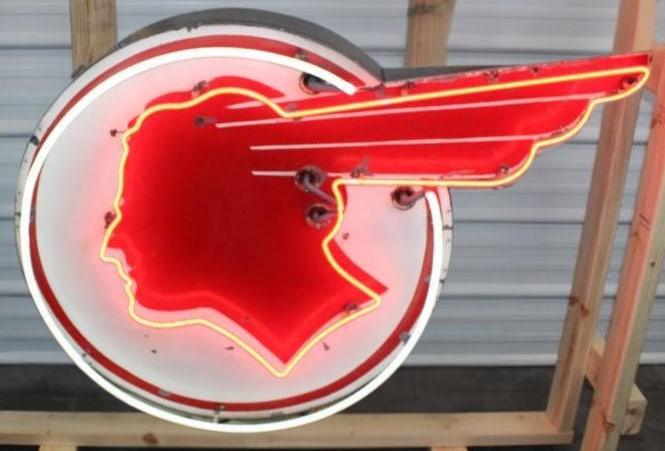 Pontiac Dealership Die Cut Full Feather SST Neon Advertising Sign: This dealership sign is painted on galvanized metal. There appears to be some period correct professional touch ups. This neon is in good working condition and is ready to be displayed. The new wooden