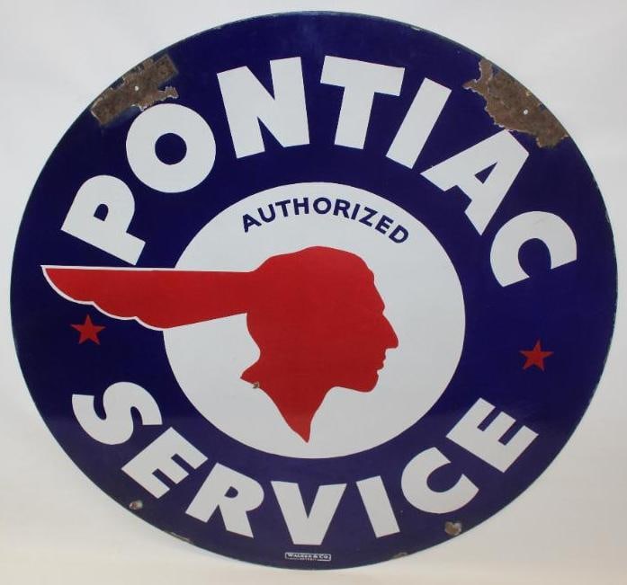 Pontiac Dealership Full Feather Authorized Service DSP Porcelain Advertising Sign (1 of 16)