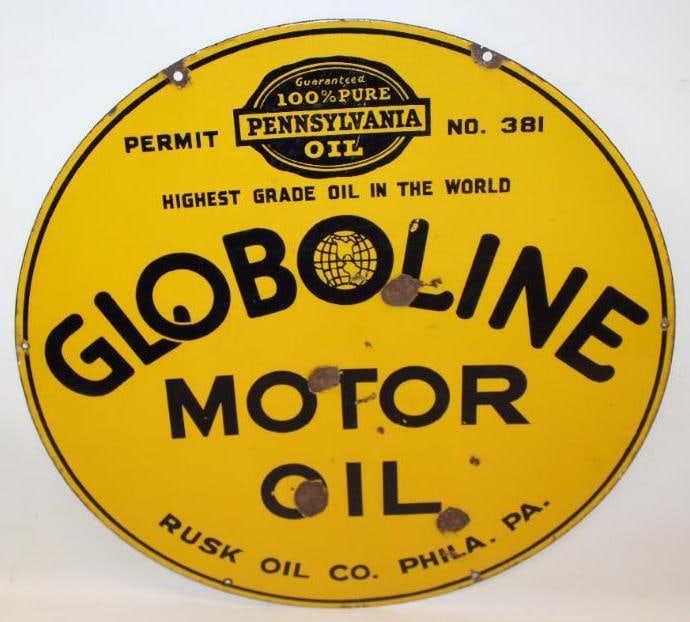 Globoline by Rusk Oil Co." Highest Grade Oil in the World" DSP Porcelain Advertising Sign (1 of 11)