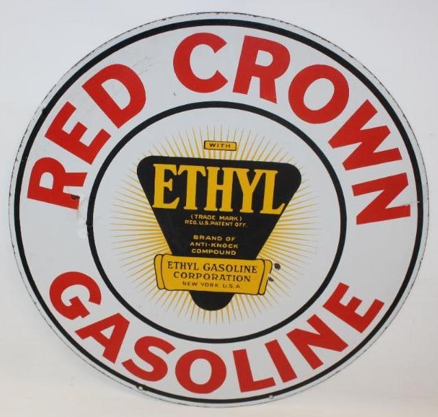 Red Crown Gasoline with Ethyl 30" DSP Porcelain Advertising Sign (1 of 14)
