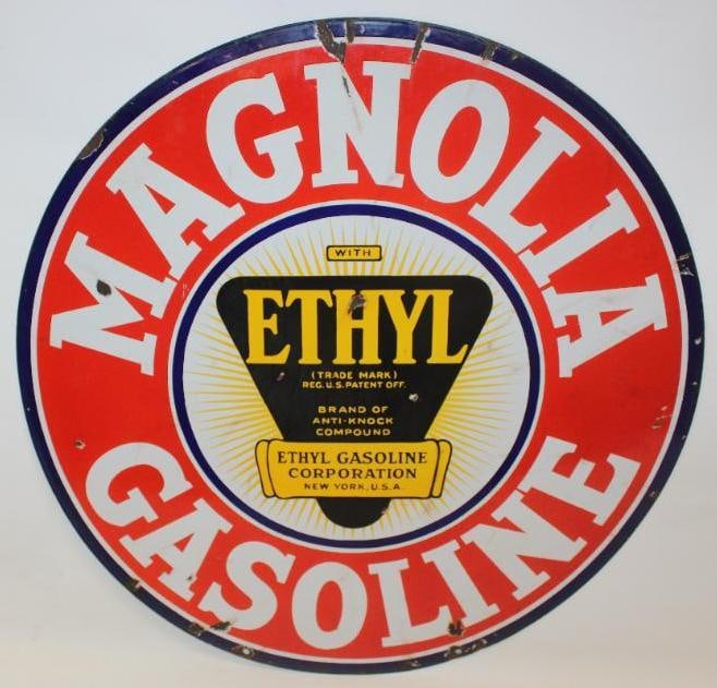 Magnolia Gasoline with Ethyl 30" DSP Porcelain Advertising Sign (1 of 12)