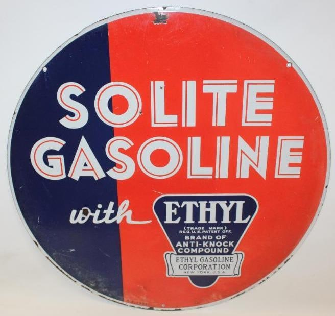 Solite Gasoline with Ethyl 30" DSP Porcelain Advertising Sign (1 of 13)
