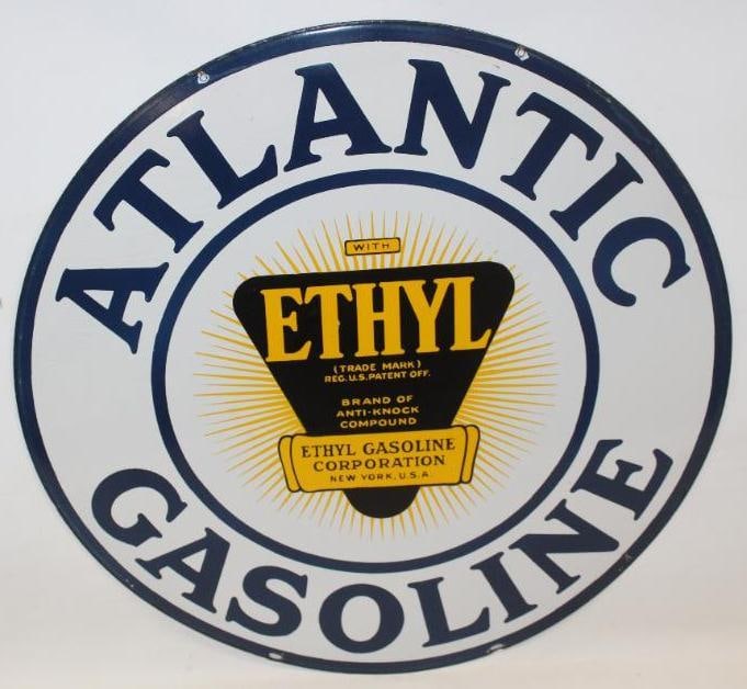 Atlantic Gasoline with Ethyl 30" DSP Porcelain Advertisign Sign (1 of 12)