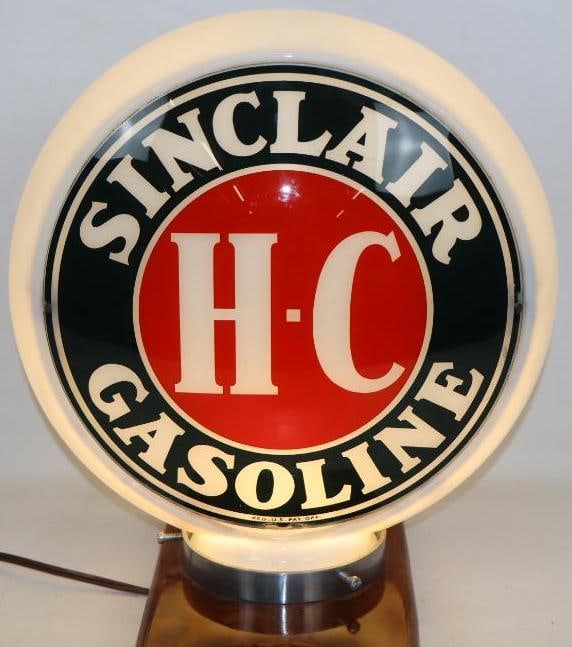 Complete Sinclair H-C Gasoline 13.5" Gas Pump Globe on Narrow Milk Glass Body (1 of 20)