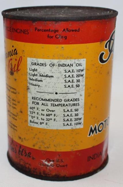 Early Indian Motorcycle Metal One Quart Oil Can - 3