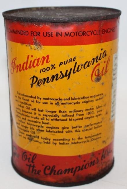 Early Indian Motorcycle Metal One Quart Oil Can - 4