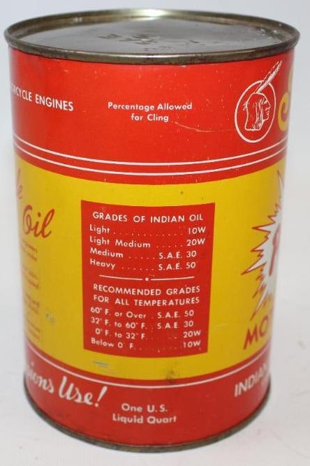 Indian Premium Motorcycle Oil Metal One Quart Oil Can - 4