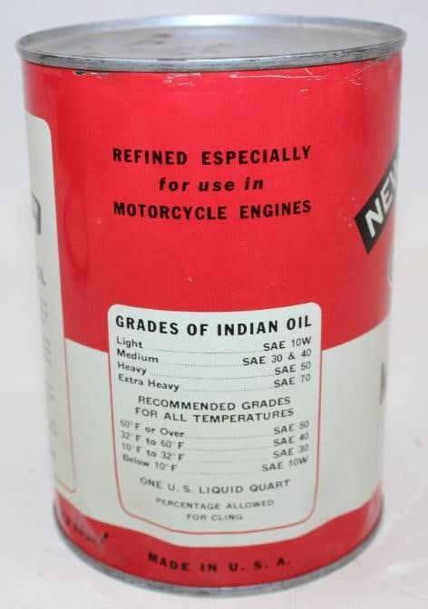 New Indian Premium Motorcycle Oil Metal One Quart Oil Can - 4