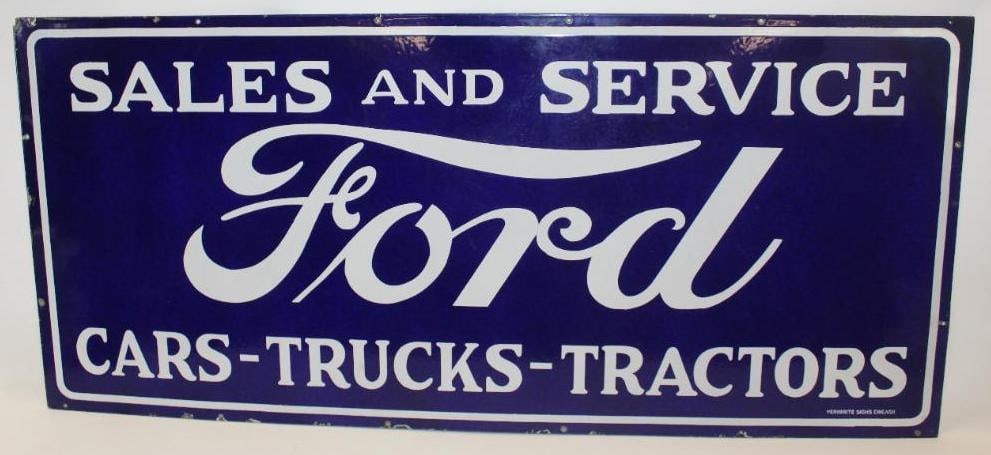 Ford Dealership Cars Trucks and Tractors Sales and Service SSP Porcelain Advertising Sign (1 of 10)