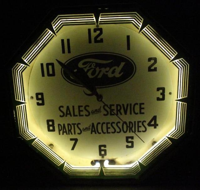 Ford Sales and Service Neon Dealership Advertising Clock - 2