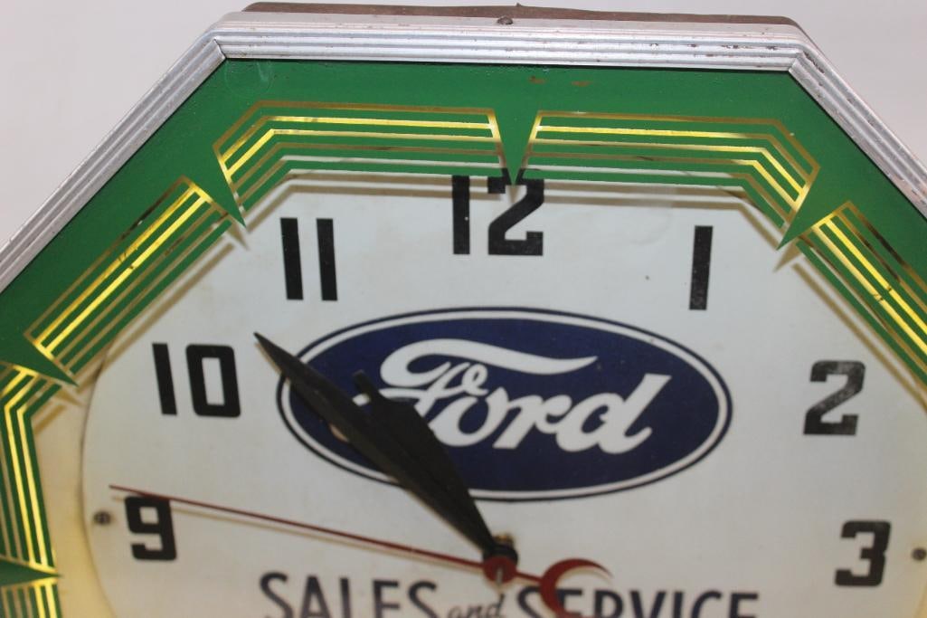 Ford Sales and Service Neon Dealership Advertising Clock - 3