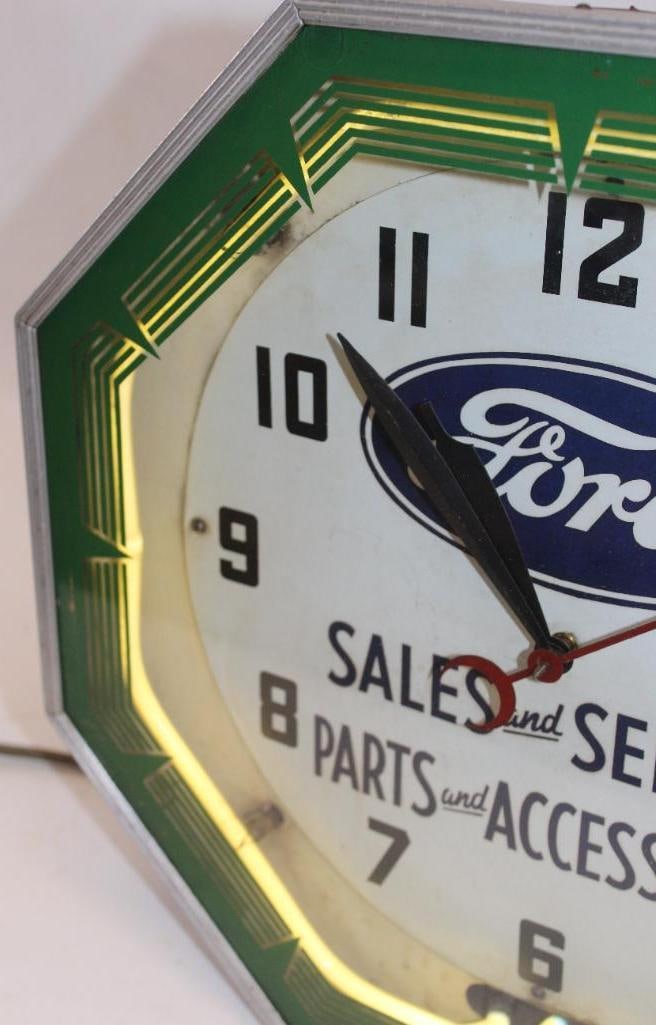 Ford Sales and Service Neon Dealership Advertising Clock - 6