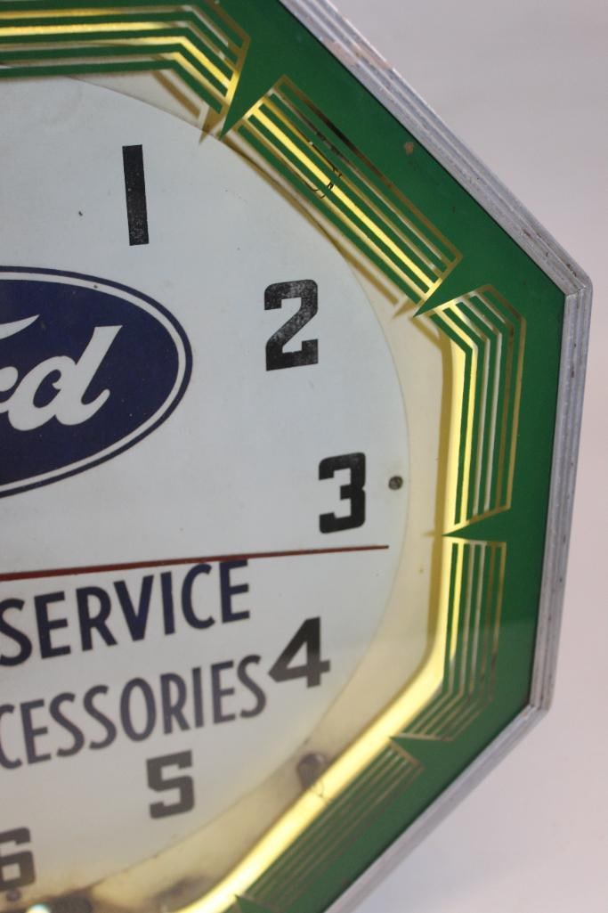 Ford Sales and Service Neon Dealership Advertising Clock - 7