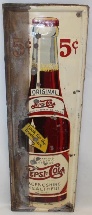 Original Pepsi-Cola Double Dot Refreshing and Healthful Self Framed SST Advertising Sign with 5? (1 of 9)