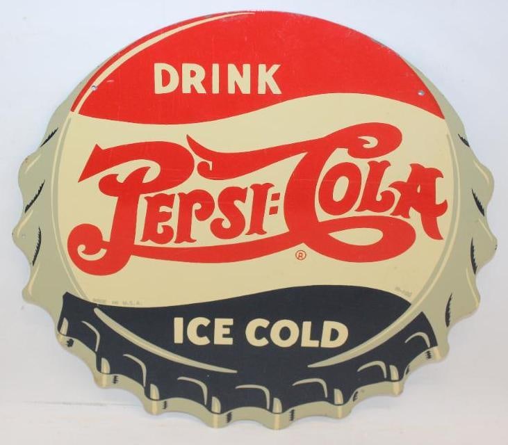 Drink Ice Cold Pepsi-Cola Double Dot SST Bottle Cap Sign (1 of 8)
