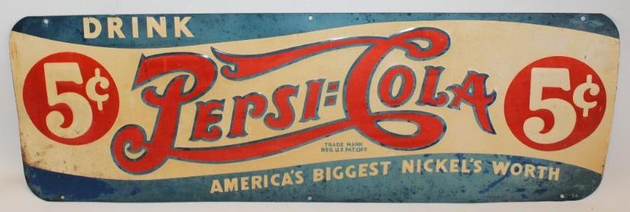Drink Pepsi-Cola Double Dot Embossed SST Advertising Sign with 5? Pricer (1 of 7)