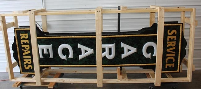 Impressive 1920's Garage Service and Repair Double Sided Light Up Vertical Milk Glass Sign - 15