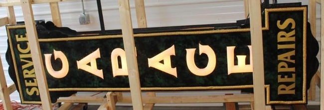 Impressive 1920's Garage Service and Repair Double Sided Light Up Vertical Milk Glass Sign - 16