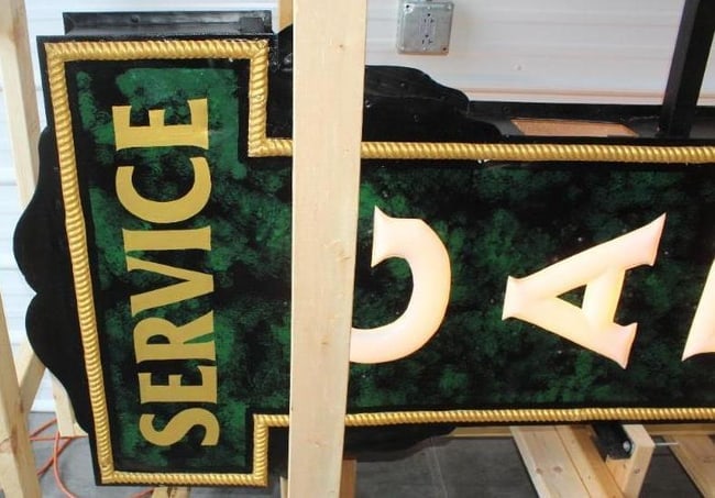 Impressive 1920's Garage Service and Repair Double Sided Light Up Vertical Milk Glass Sign - 17