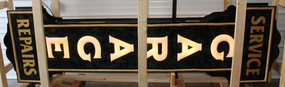 Impressive 1920's Garage Service and Repair Double Sided Light Up Vertical Milk Glass Sign (1 of 20)