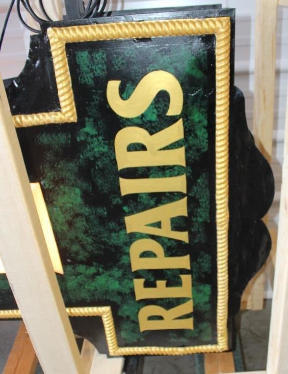 Impressive 1920's Garage Service and Repair Double Sided Light Up Vertical Milk Glass Sign - 20