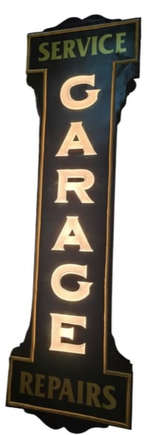 Impressive 1920's Garage Service and Repair Double Sided Light Up Vertical Milk Glass Sign - 2