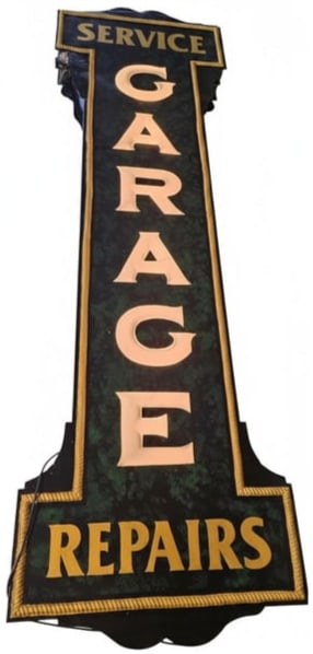 Impressive 1920's Garage Service and Repair Double Sided Light Up Vertical Milk Glass Sign - 3