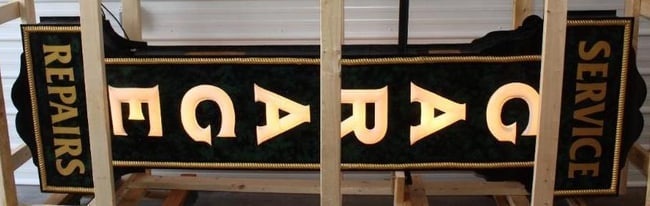 Impressive 1920's Garage Service and Repair Double Sided Light Up Vertical Milk Glass Sign - 5