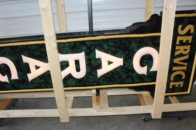 Impressive 1920's Garage Service and Repair Double Sided Light Up Vertical Milk Glass Sign - 7
