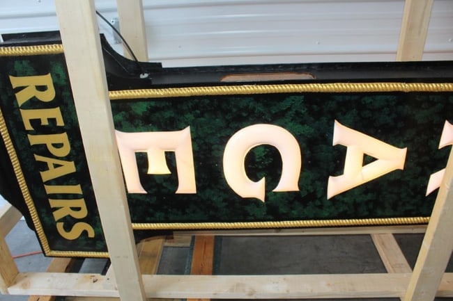 Impressive 1920's Garage Service and Repair Double Sided Light Up Vertical Milk Glass Sign - 8